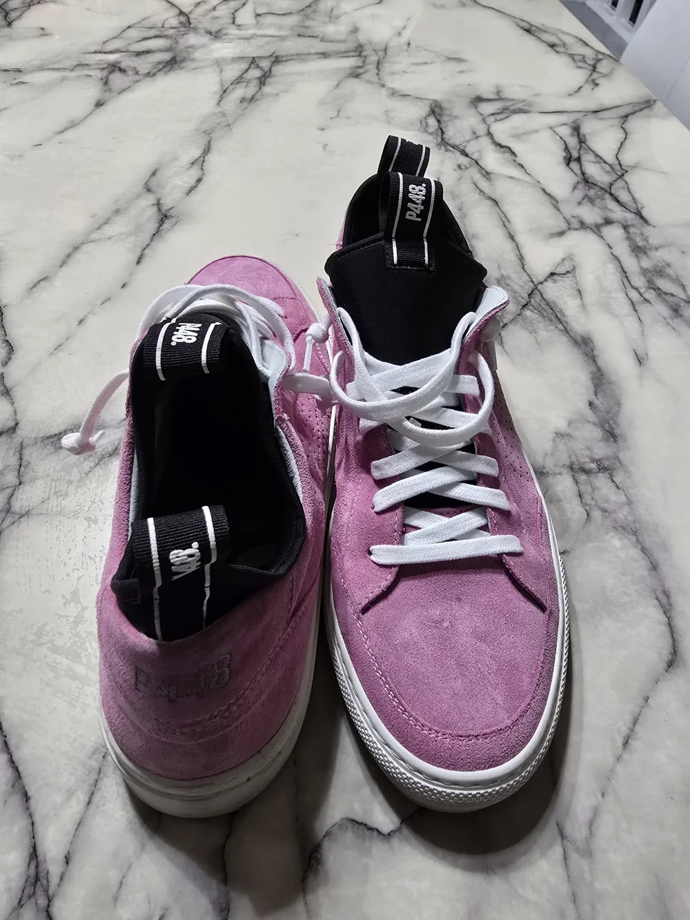 P448 Men’s Pink Suede Low-Top Sneakers with White Laces
